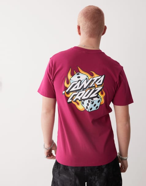 Santa Cruz flaming dice graphic back print t-shirt in red - view 1