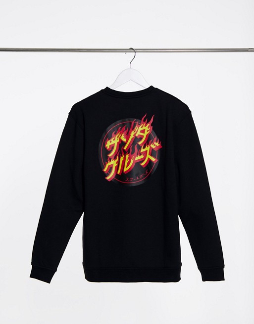 Santa Cruz Flaming Japanese Dot crewneck sweatshirt in black | ASOS