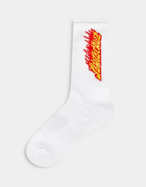 Santa Cruz Flaming Stripe sock in white