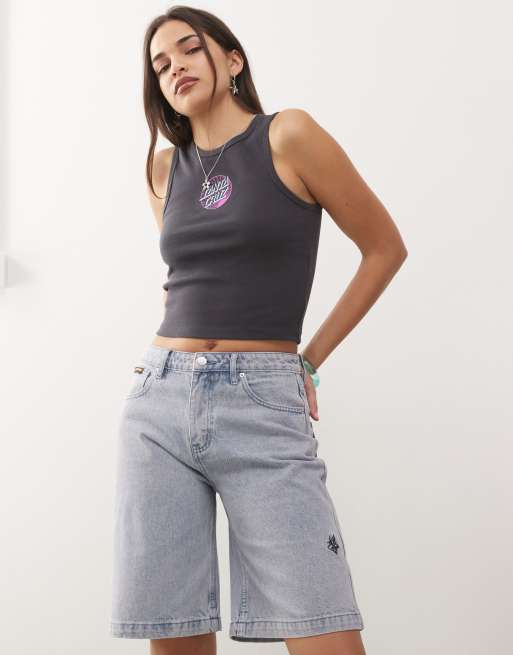Santa Cruz – Flutter Flash – Loose-Fit-Jeans-Shorts in heller Stonewash-Waschung, 4 von 5