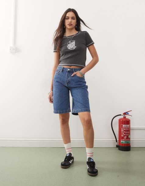 Santa Cruz – Flutter Flash – Mellanblå, tvättade jeansshorts med ledig passform - view 1