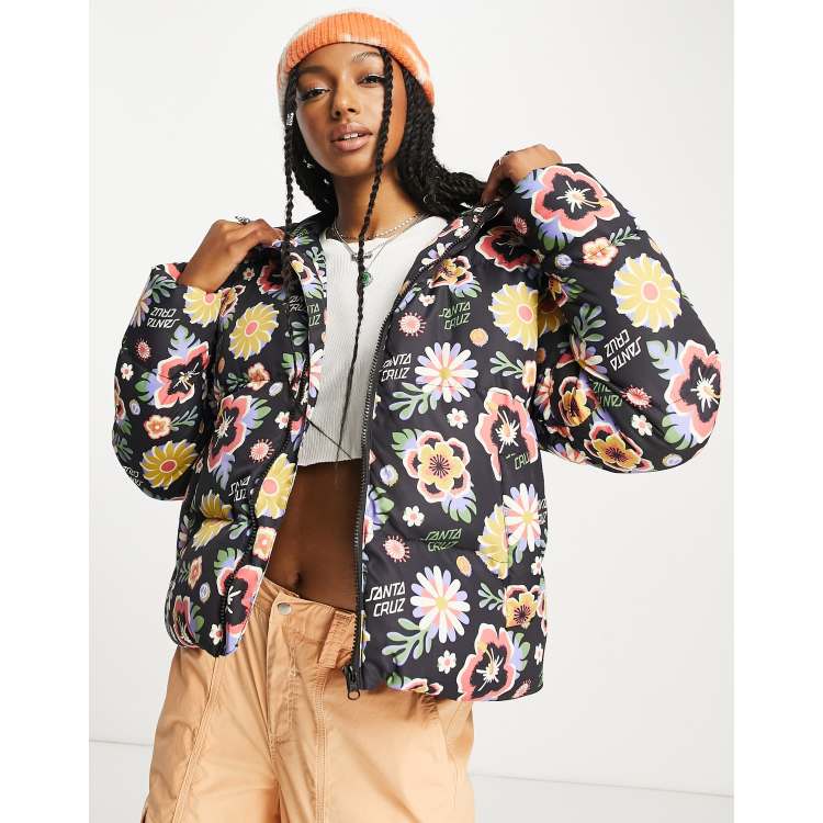 Santa Cruz free spirit floral print puffer jacket in multi | ASOS