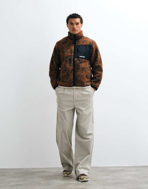 Santa Cruz Freestyle paisley patterned zip up fleece jacket in brown, 2 of 5