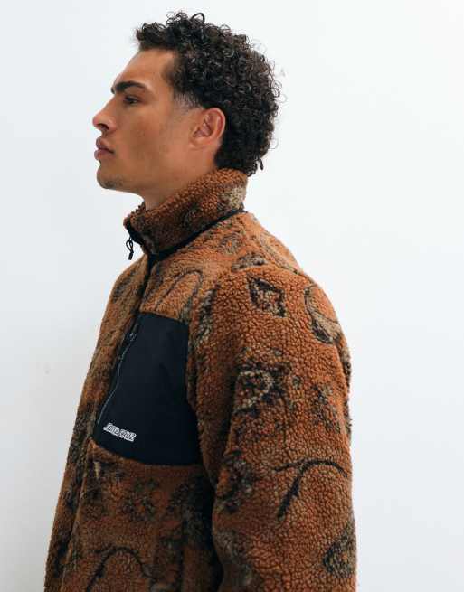 Santa Cruz Freestyle paisley patterned zip up fleece jacket in brown, 3 of 5