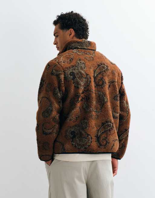 Santa Cruz Freestyle paisley patterned zip up fleece jacket in brown, 4 of 5
