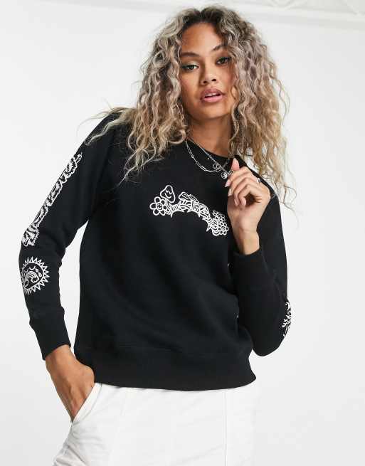 Santa Cruz garden motif crew neck sweater in black ASOS