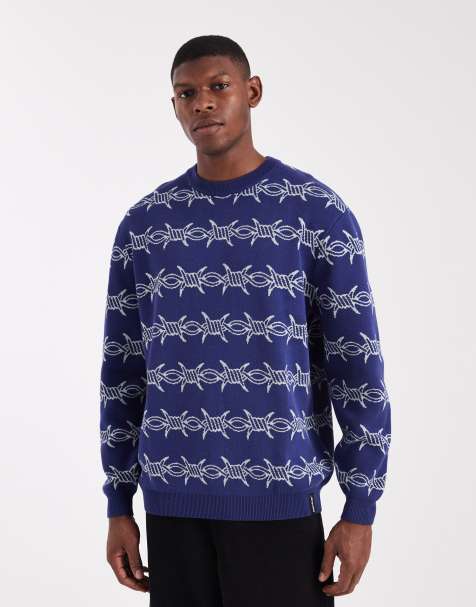 Santa Cruz - Gebreide trui met monogram en draadmotief in blauw - view 1