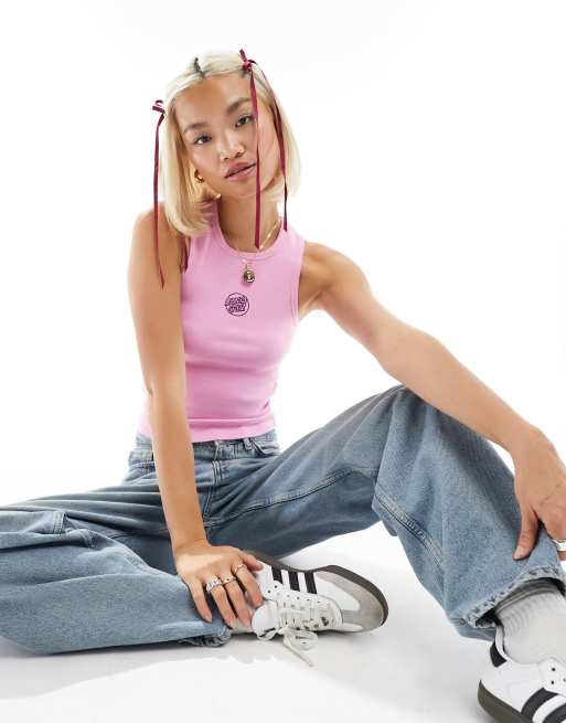 Santa Cruz - Geribd hemd met geborduurd logo in roze