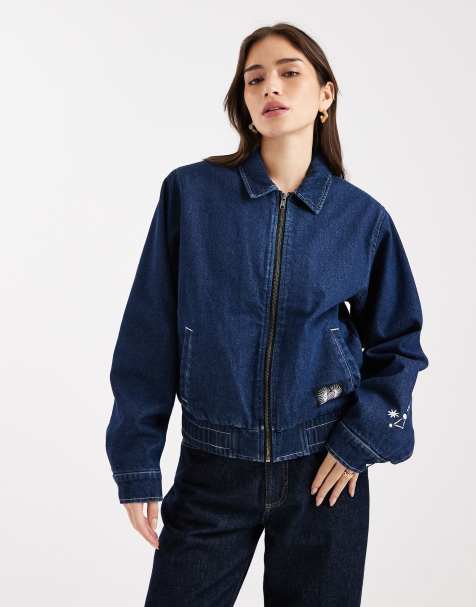 Santa Cruz - Giacca bomber in denim scuro con zip - view 1