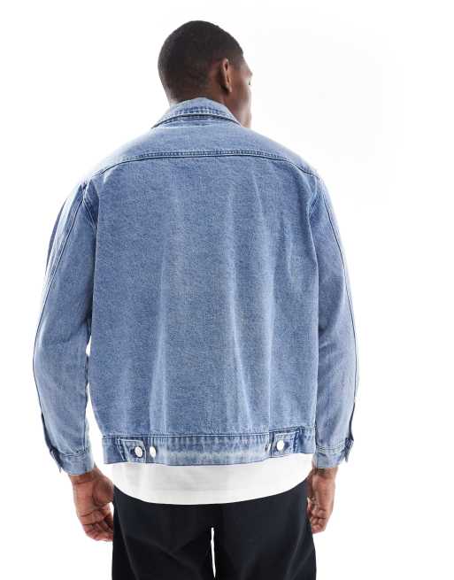 Santa Cruz - Giacca di jeans regular fit lavaggio blu vintage con bottoni, 4 di 5