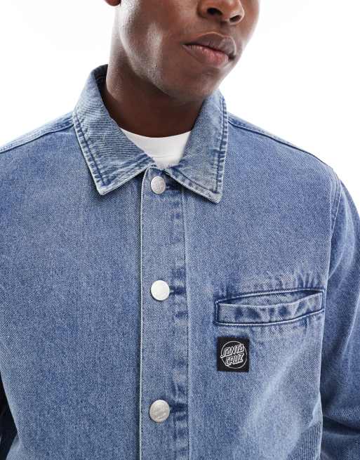 Santa Cruz - Giacca di jeans regular fit lavaggio blu vintage con bottoni, 5 di 5