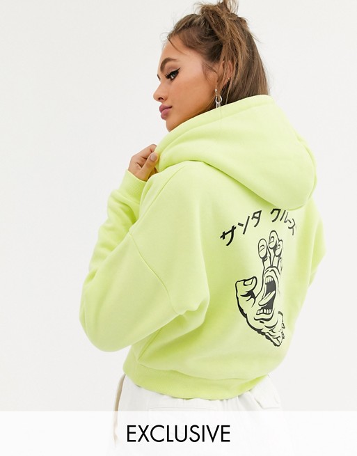 Santa Cruz Hando cropped hoodie with back print in washed neon green Exclusive to ASOS