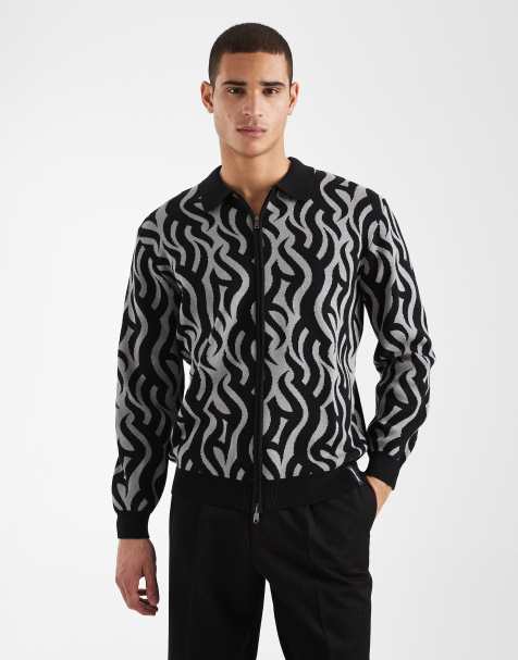 Santa Cruz harmon patterned zip up cardigan in black - view 1