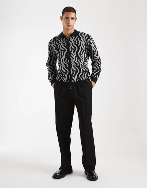 Santa Cruz harmon patterned zip up cardigan in black, 2 of 5
