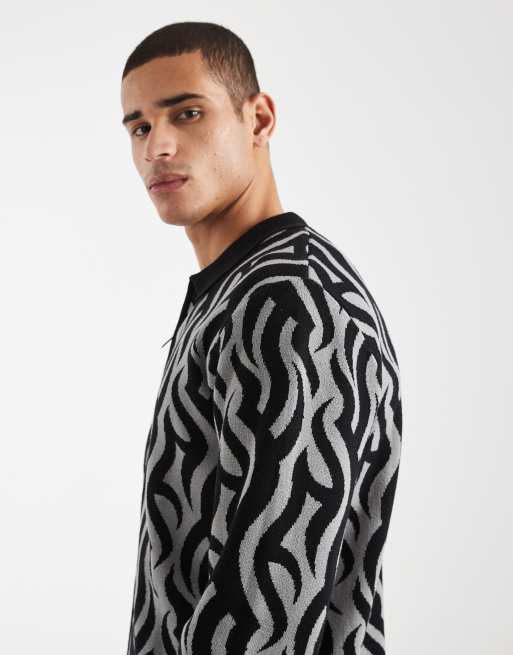 Santa Cruz harmon patterned zip up cardigan in black, 4 of 5