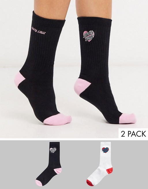 Santa Cruz Heart Dot EMB 2-pack sock in black and white Exclusive at ASOS