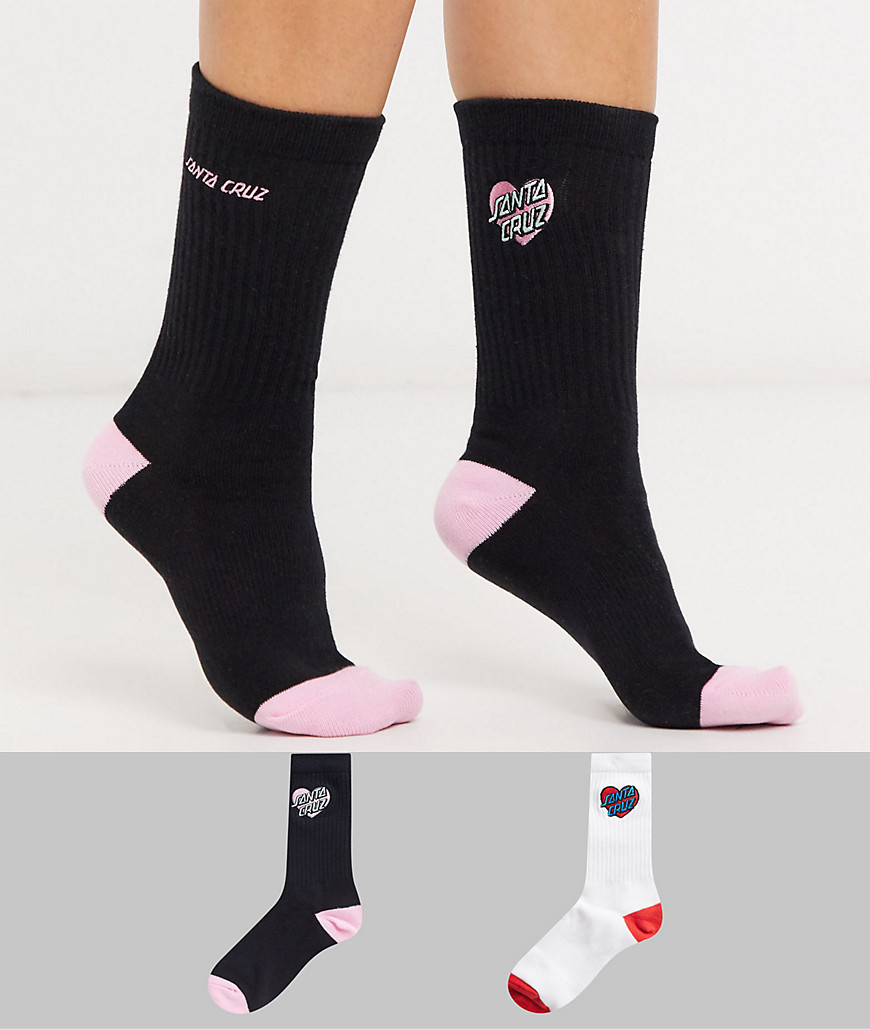 Santa Cruz Heart Dot EMB 2-pack sock in black and white Exclusive at ASOS