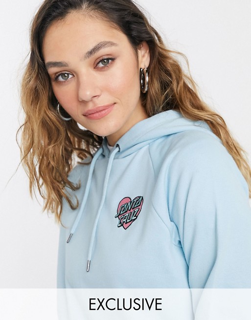 Santa Cruz Heart Dot embroidered cropped hoodie in blue Exclusive at ASOS