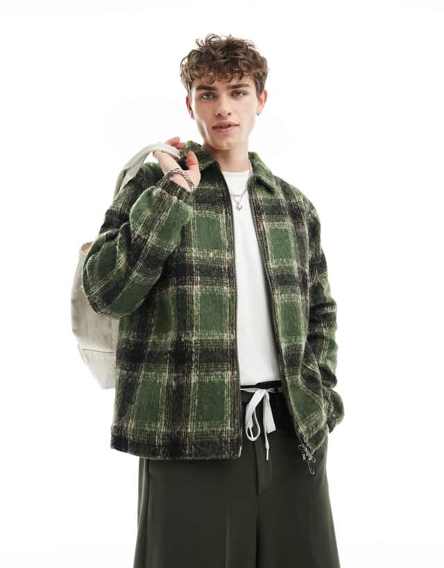 Santa Cruz - hideout brushed check jacket in green and black