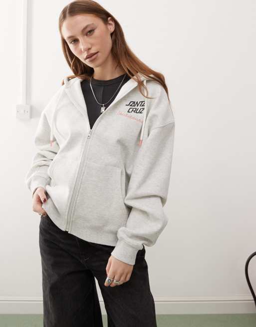 Santa Cruz - Hoodie met logo en rits in grijs