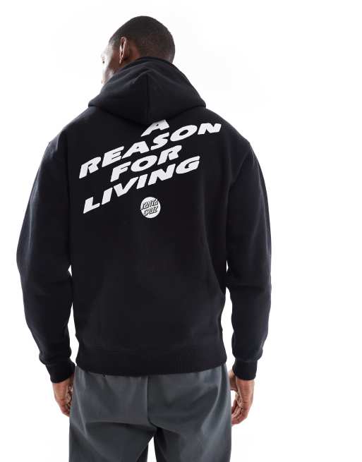 Santa Cruz - Hoodie van zware stof met logo en rugprint in zwart