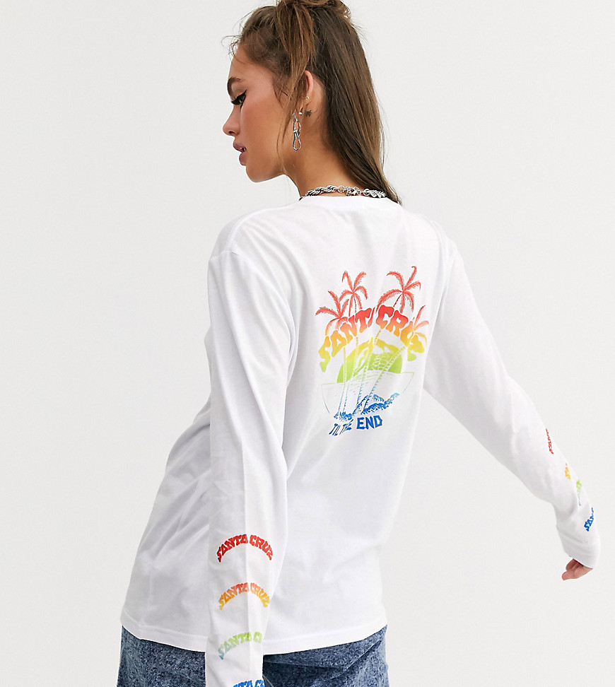 Santa Cruz – Horizon – Vit långärmad t-shirt med tryck på ärm och rygg – Endast hos ASOS