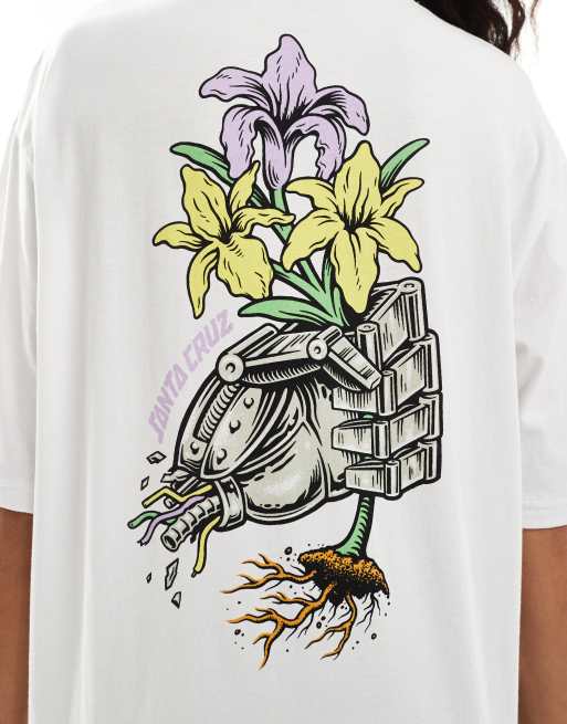 Santa Cruz - Hvid oversized T-shirt med bionisk blomstergrafisk, 2 af 4