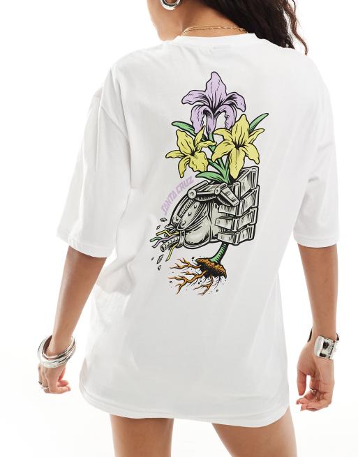 Santa Cruz - Hvid oversized T-shirt med bionisk blomstergrafisk, 3 af 4