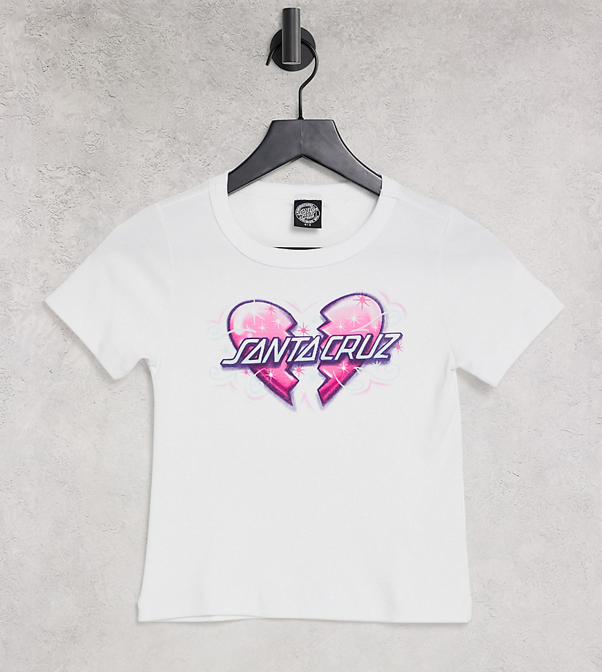 Santa Cruz - Hvid t-shirt med knust hjerte-grafik i 90'er-stil