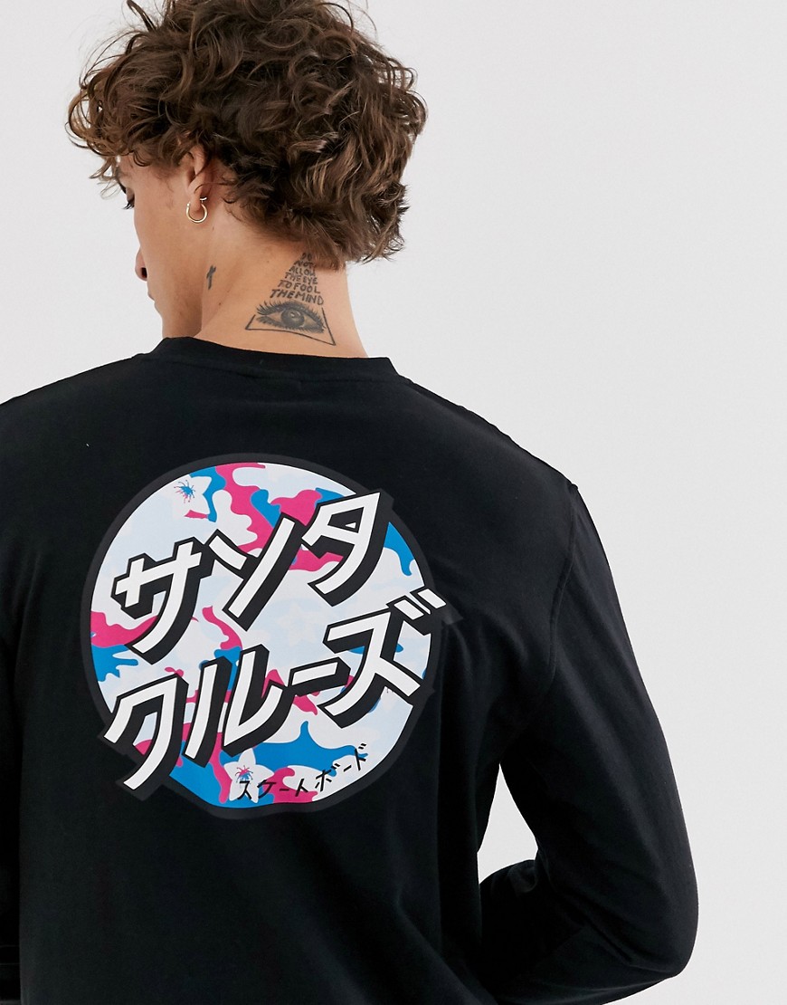 Santa Cruz - Japanese Blossom Dot - T-shirt a maniche lunghe con stampa sulla manica e sul retro-Nero