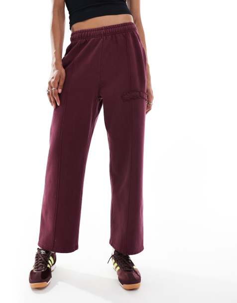 Santa Cruz - Joggers dritti ampi in pile spazzolato bordeaux con logo in coordinato - view 1