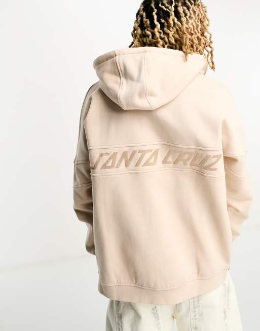 Santa Cruz – Kapuzenpullover in Beige mit durchgehendem Reißverschluss, farblich abgestimmter Bahn und Stickerei am Rücken