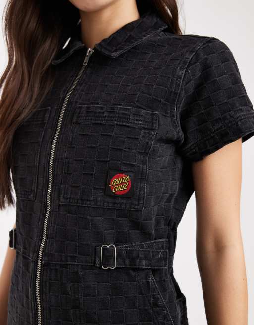 Santa Cruz - Kortærmet utility-playsuit med lynlås i sort vask, 3 af 4
