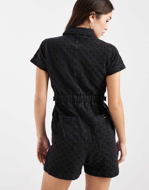 Santa Cruz - Kortærmet utility-playsuit med lynlås i sort vask, 4 af 4