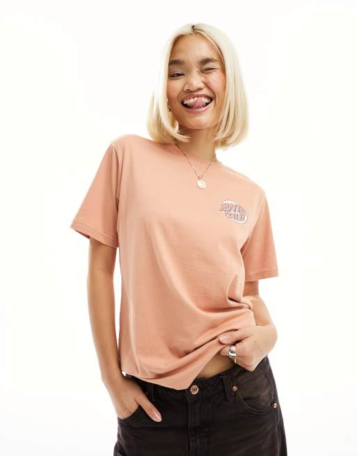 Santa Cruz – Lerfärgad t-shirt med skelettryck baktill
