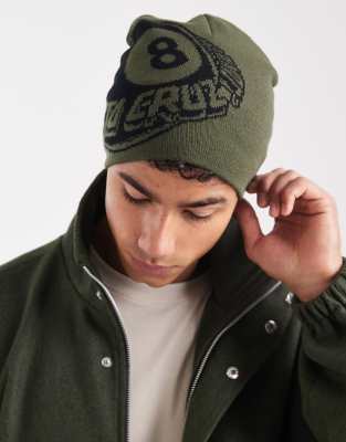 Santa Cruz Santa Cruz lightweight knit beanie with 8 ball graphic in khaki-Green