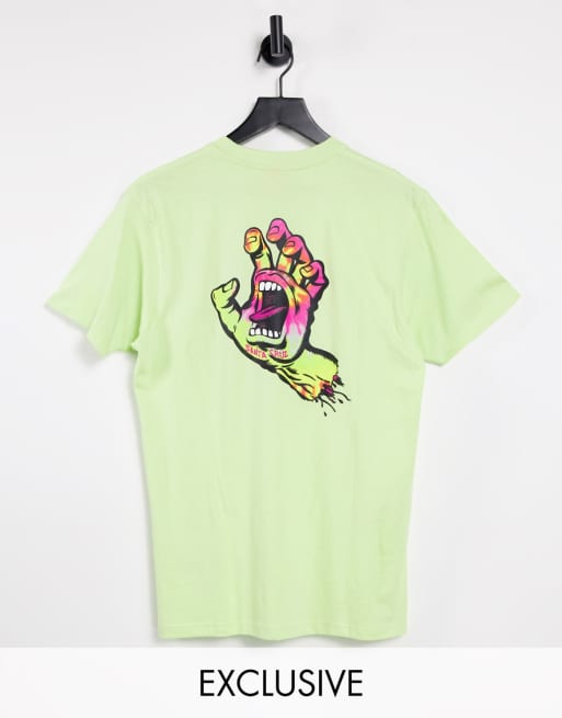 Santa Cruz – Limonkowy T-shirt z nadrukiem ręki z efektem tie dye, tylko w ASOS