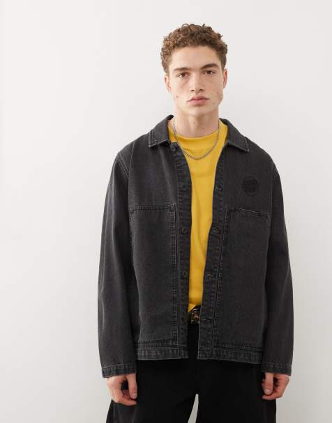 Santa Cruz logo button up workwear denim jacket in washed black - view 1