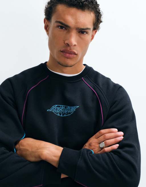 Santa Cruz logo pinstripe long sleeve sweatshirt co-ord in black, 3 of 5