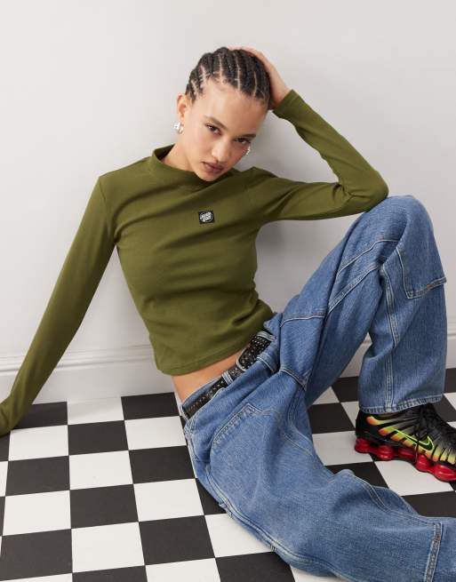 Santa Cruz long sleeve mock neck t-shirt in khaki