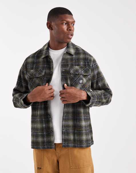 Santa Cruz long sleeve twin-pocket shirt in olive check - view 1