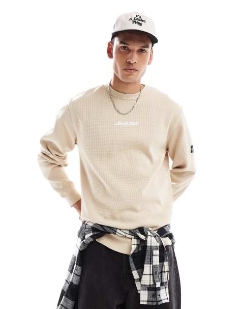Santa Cruz long sleeve waffle logo t-shirt in beige - view 1