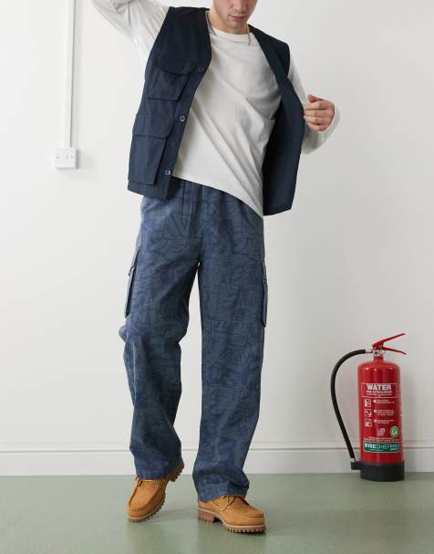 Santa Cruz loose fit cargo pants in tonal blue print - view 1