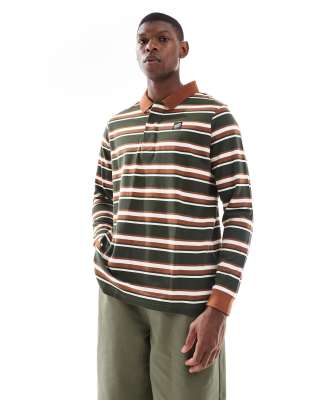 Santa Cruz Santa Cruz loose fit long sleeve polo in brown and green stripe