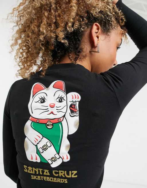 Santa Cruz Lucky Cat long sleeve cropped t shirt in black