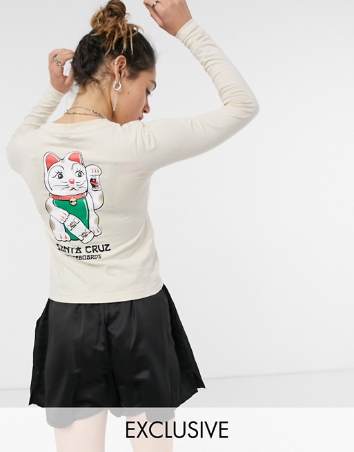 Santa Cruz Lucky Cat long sleeve cropped t-shirt in sand Exclusive at ASOS