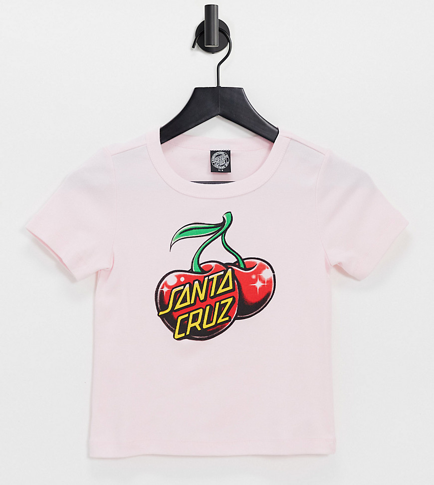 Santa Cruz - Lyserød t-shirt med kirsebær-grafik i 90'er-stil