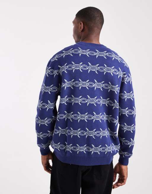 Santa Cruz - Maglione blu con monogramma effetto filo spinato, 4 di 5