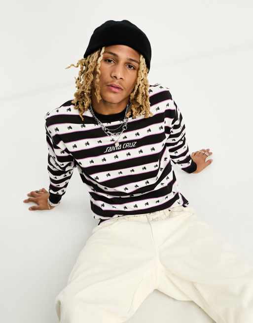 Santa Cruz mantis long sleeve t-shirt in black and white horizontal stripes