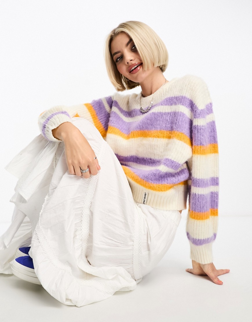 Santa Cruz maya kniited jumper in white and purple horizontal stripes